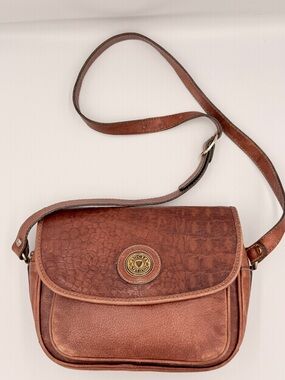 Andrea Mabiani Vintage Leather Brown Lizard Front Flap Boho Classic  Retro Bag